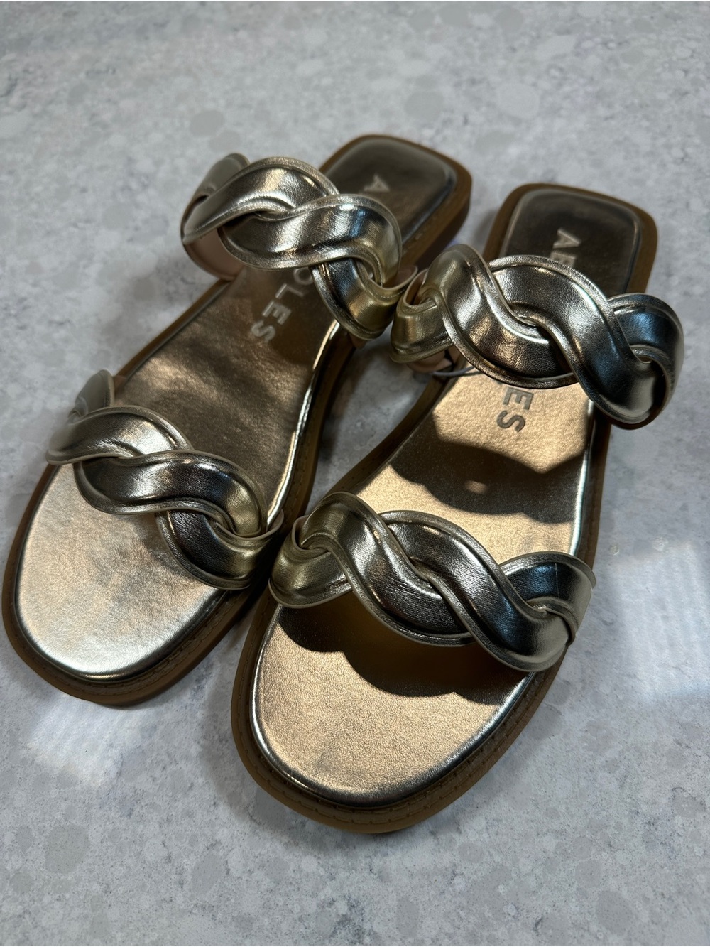 AEROSOLES Braided Metallic Slide Sandals in Gold